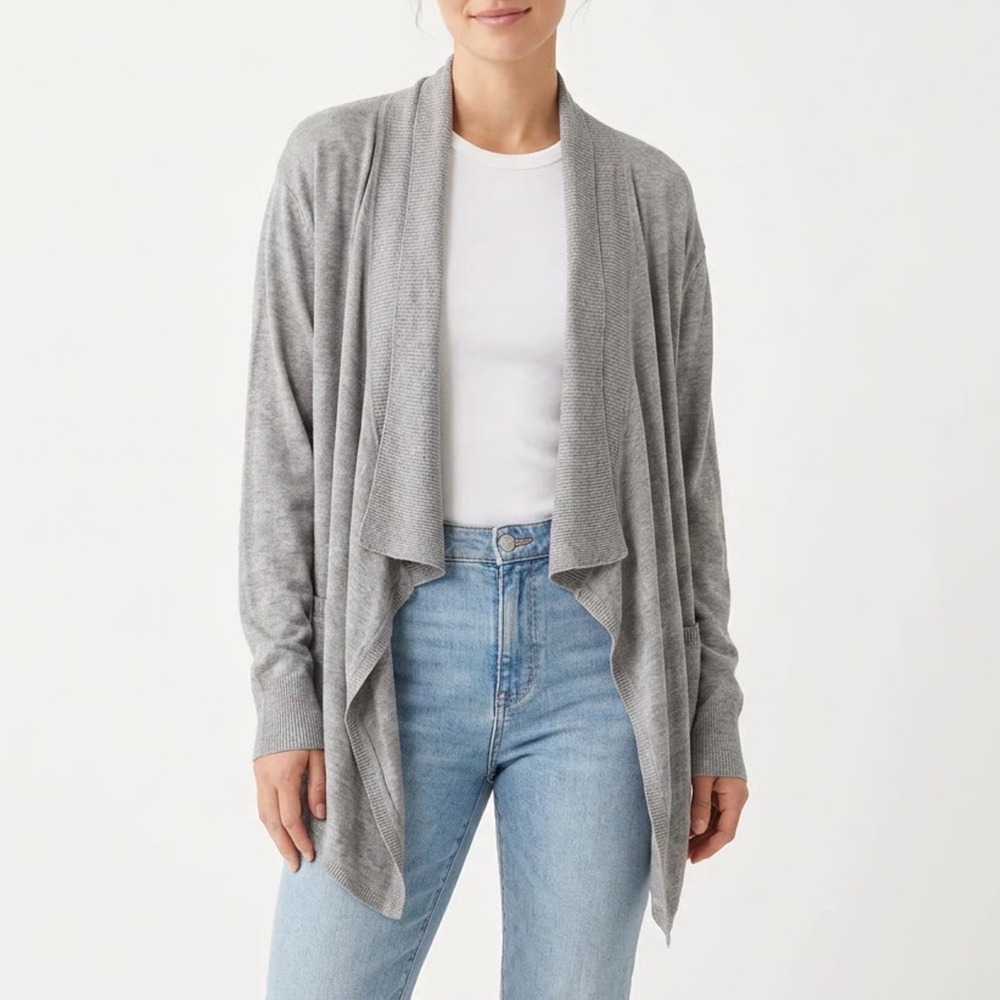 Dip Womens Grey Open Front Waterfall Draped Cardigan Sweater XL Modal Blend